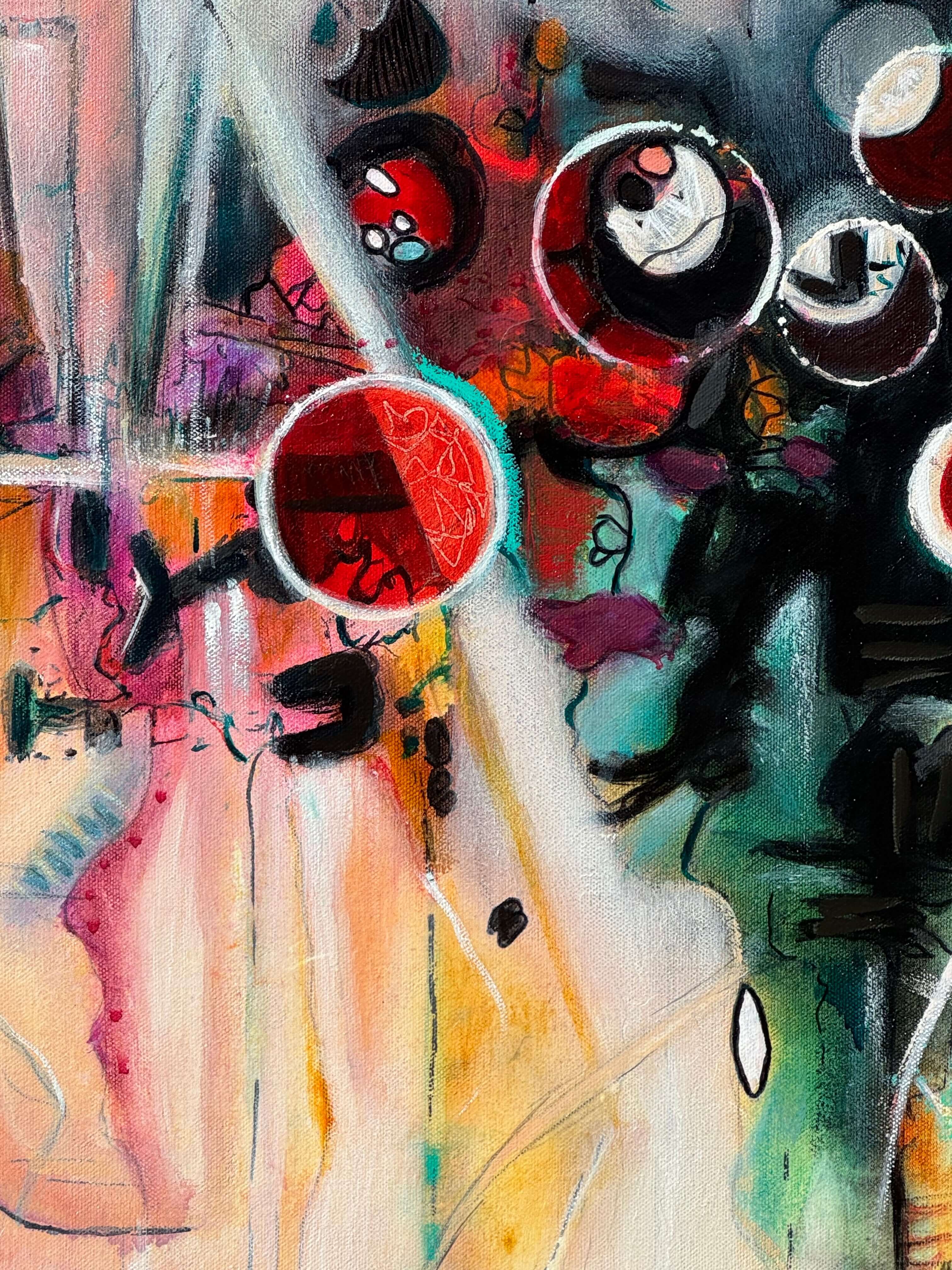 Bold contemporary abstract artwork with fragmented figurative forms and expressive movement