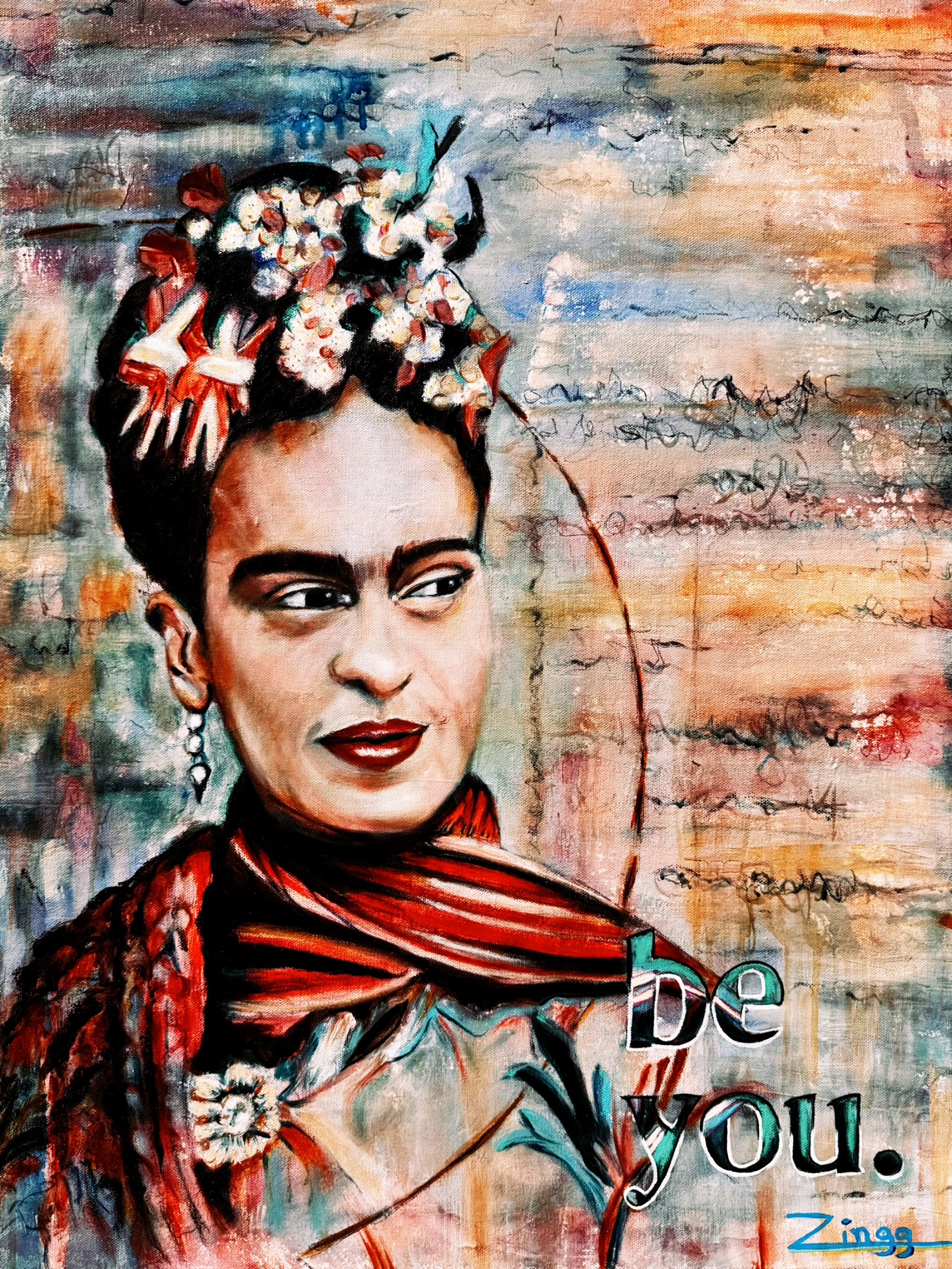 "Be You: Frida" | 24x30 inch Contemporary Oil Painting by Theresa Zingg