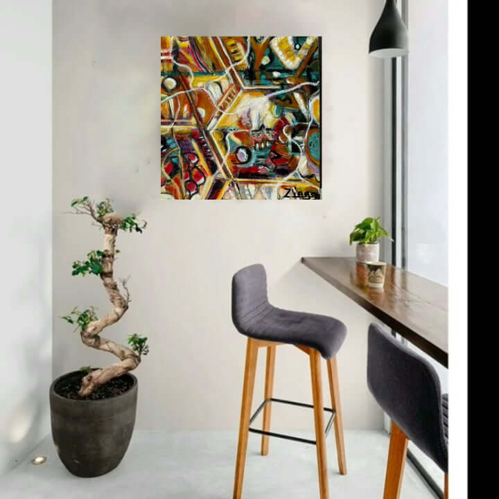 Bold contemporary abstract artwork with fragmented figurative forms and expressive movement