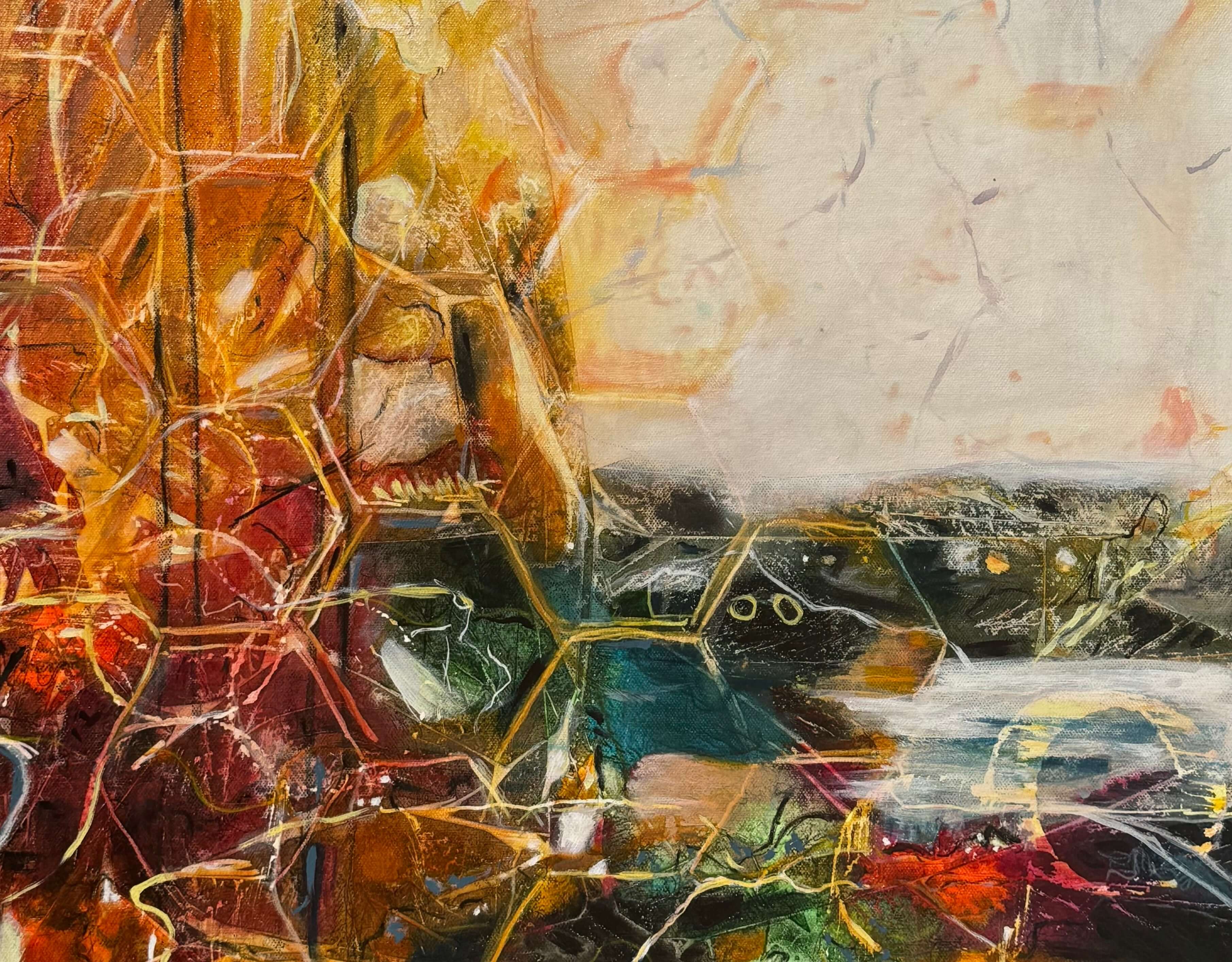 Bold contemporary abstract artwork with fragmented figurative forms and expressive movement