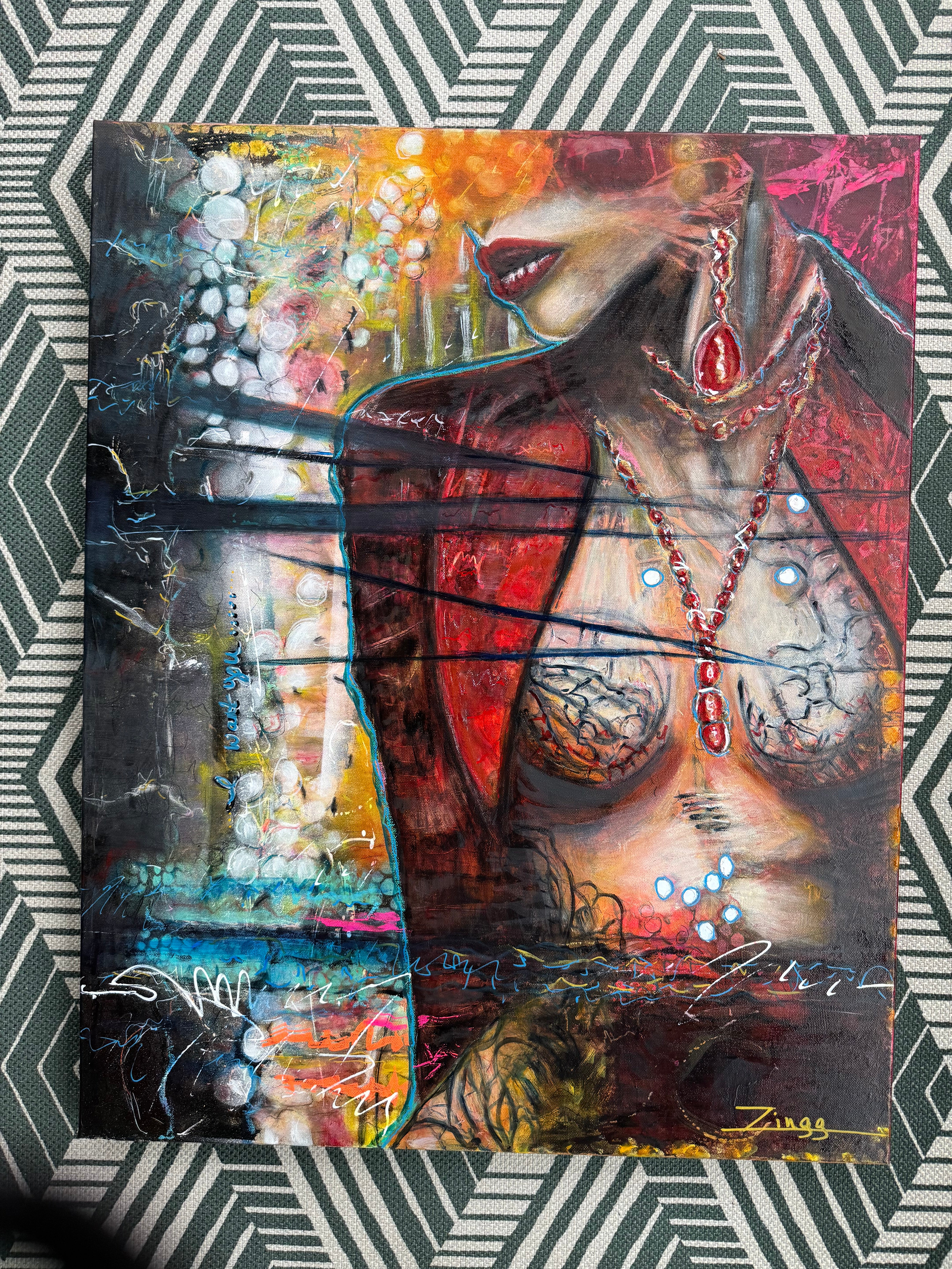 Contemporary Abstract Oil Painting | Sultry Expression in Garnet