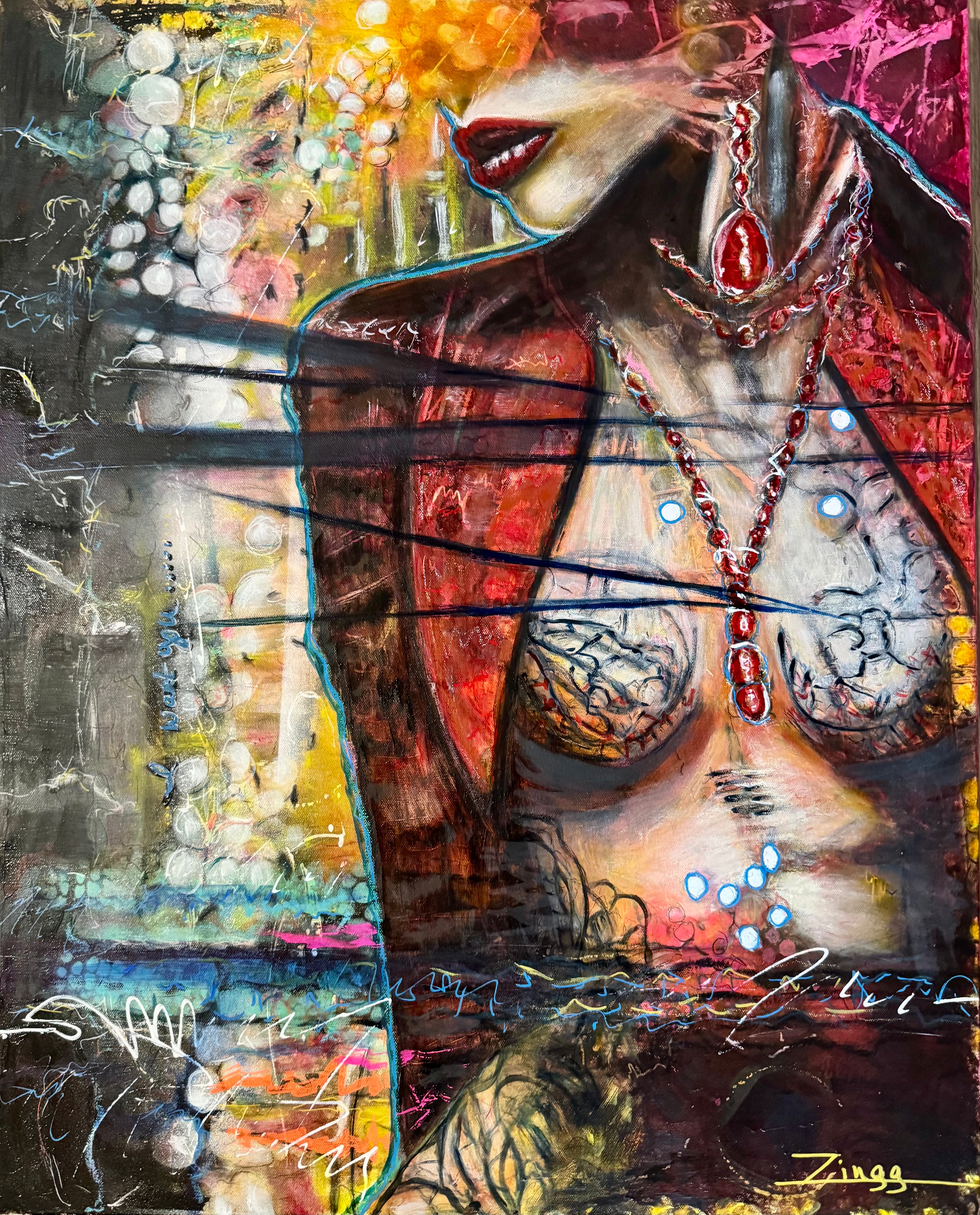 Contemporary Abstract Oil Painting | Sultry Expression in Garnet