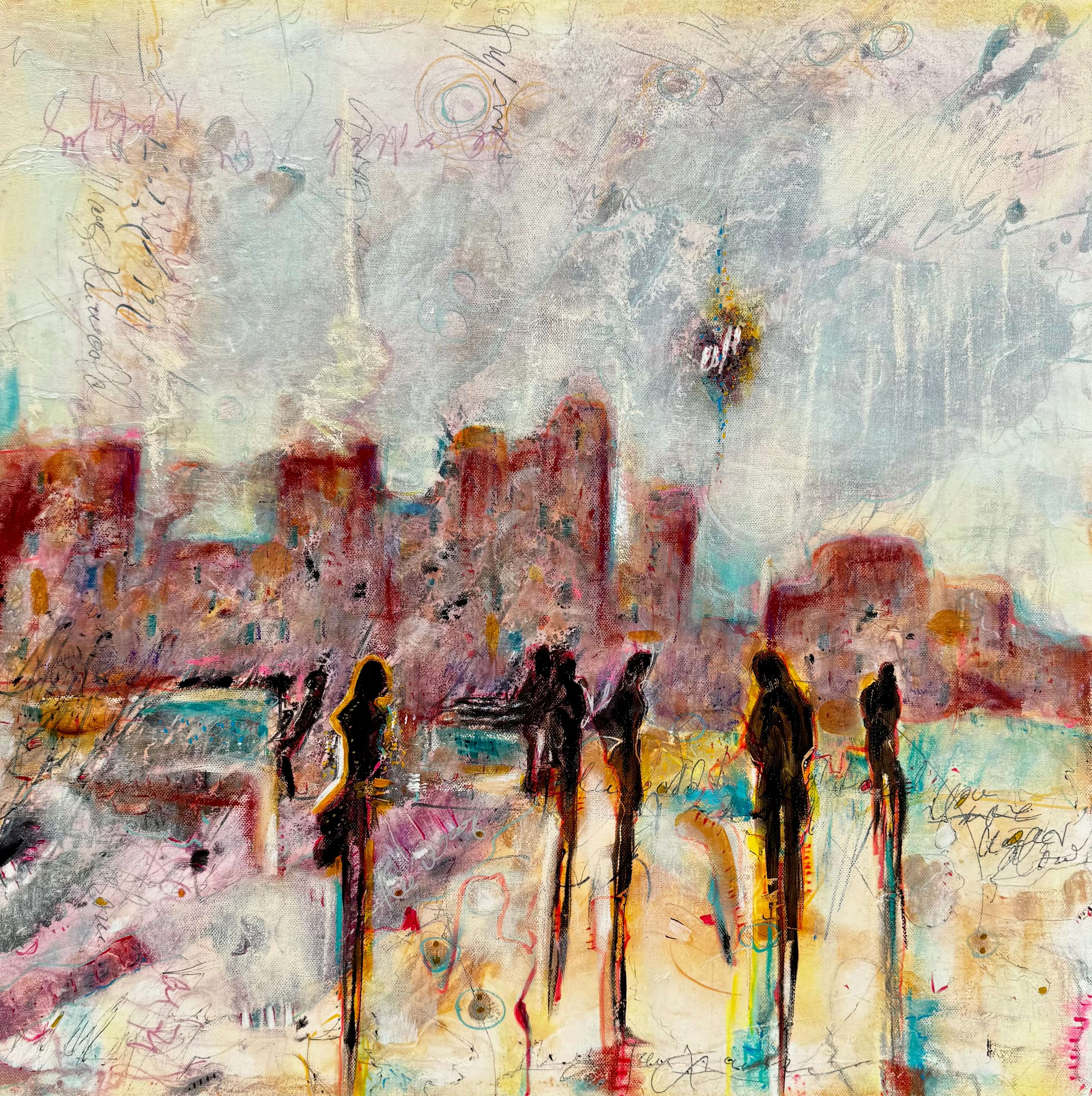 Bold contemporary abstract artwork with fragmented figurative forms and expressive movement