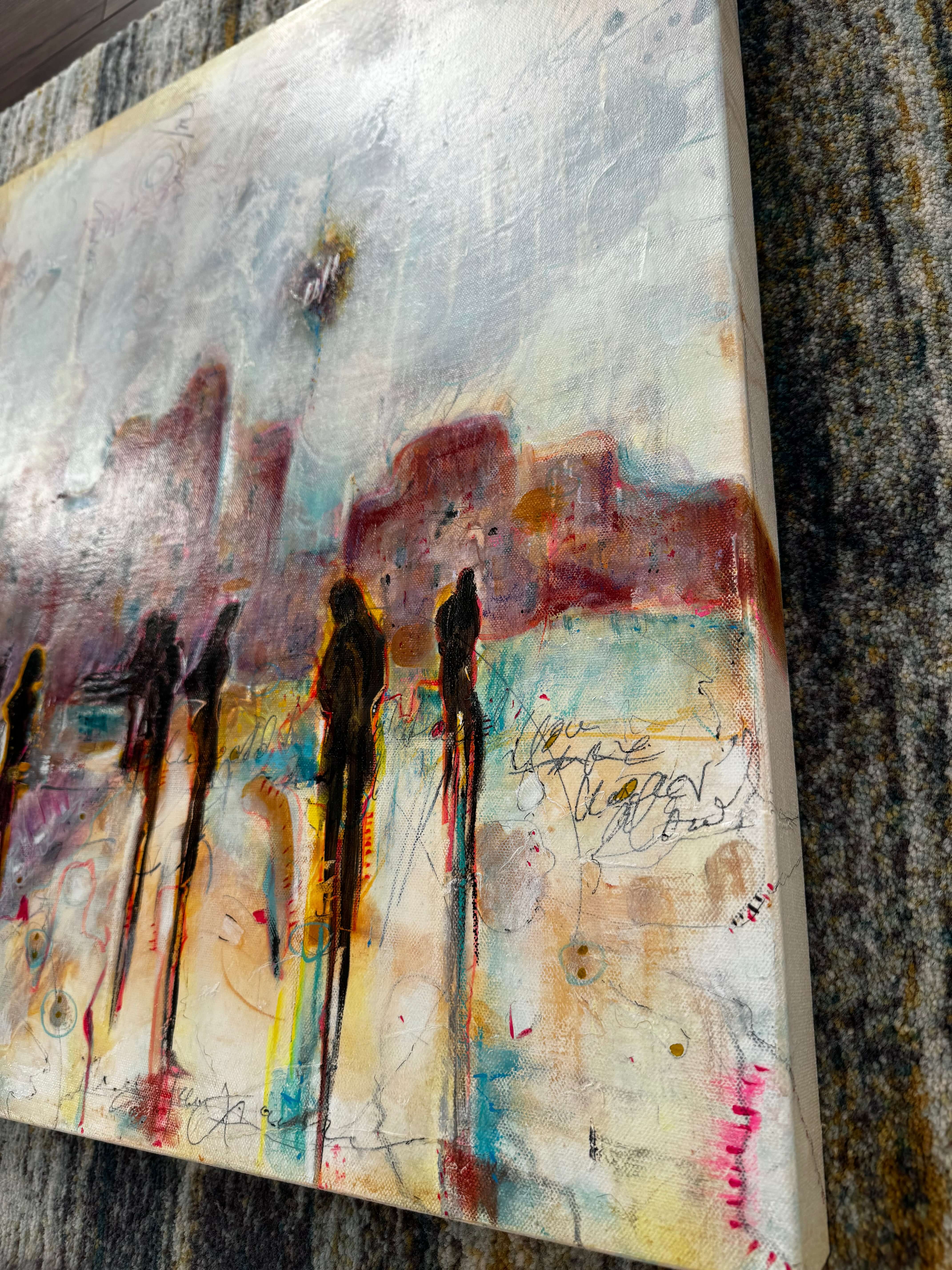 Bold contemporary abstract artwork with fragmented figurative forms and expressive movement