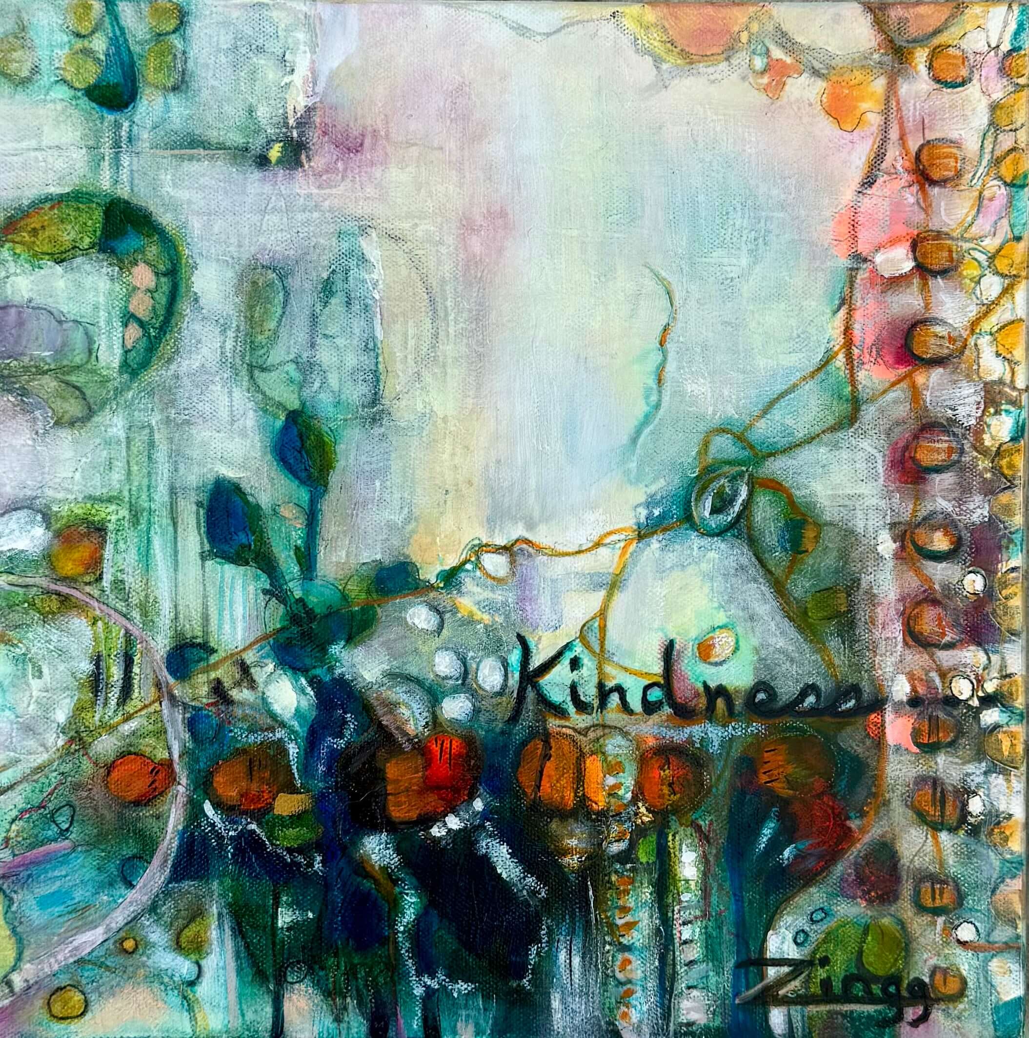 Bold Abstract Oil Painting | Balance of Kindness by Theresa Zingg, colorful oil and mixed media artwork on canvas.