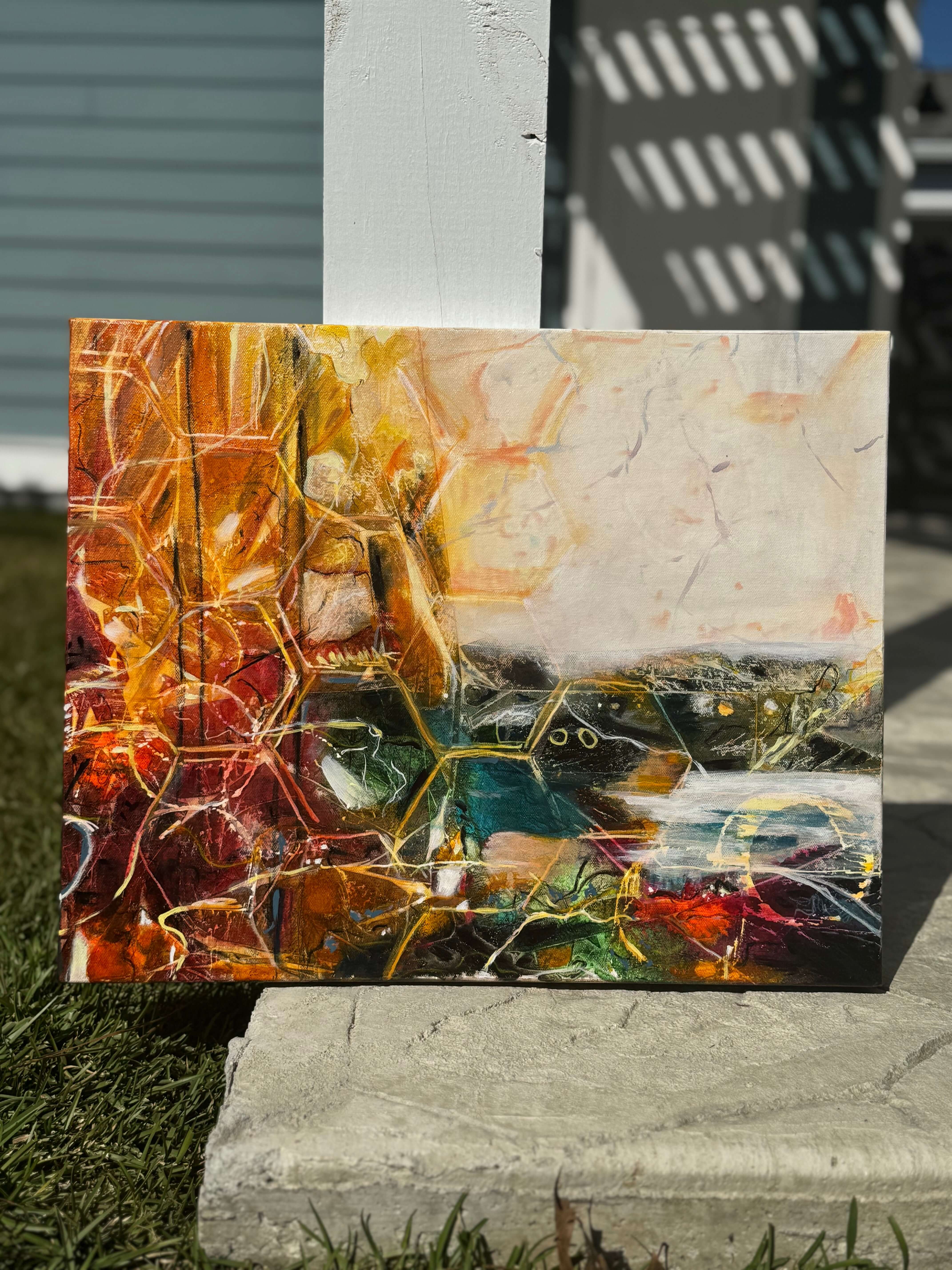 Bold contemporary abstract artwork with fragmented figurative forms and expressive movement