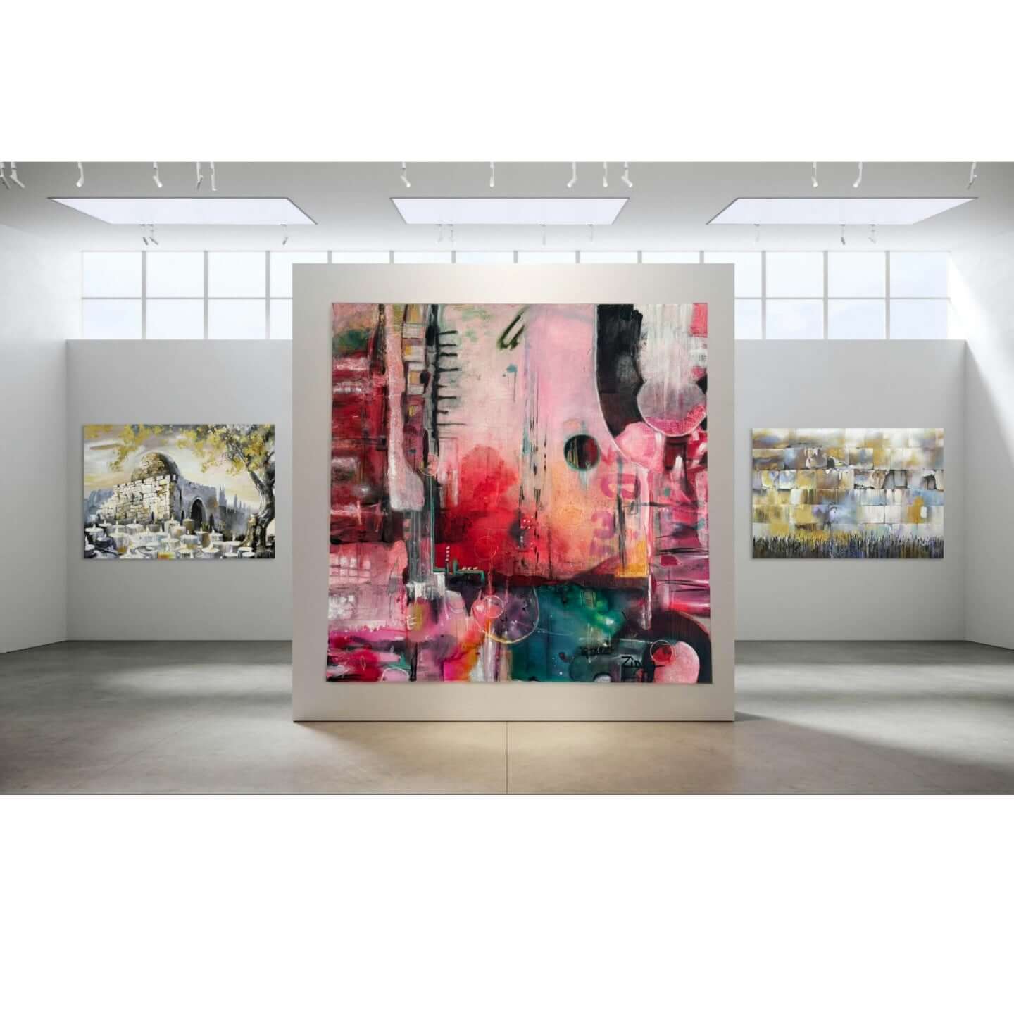 Expressive abstract oil painting in vibrant colors by Theresa Zingg, featuring rich textures and layers.