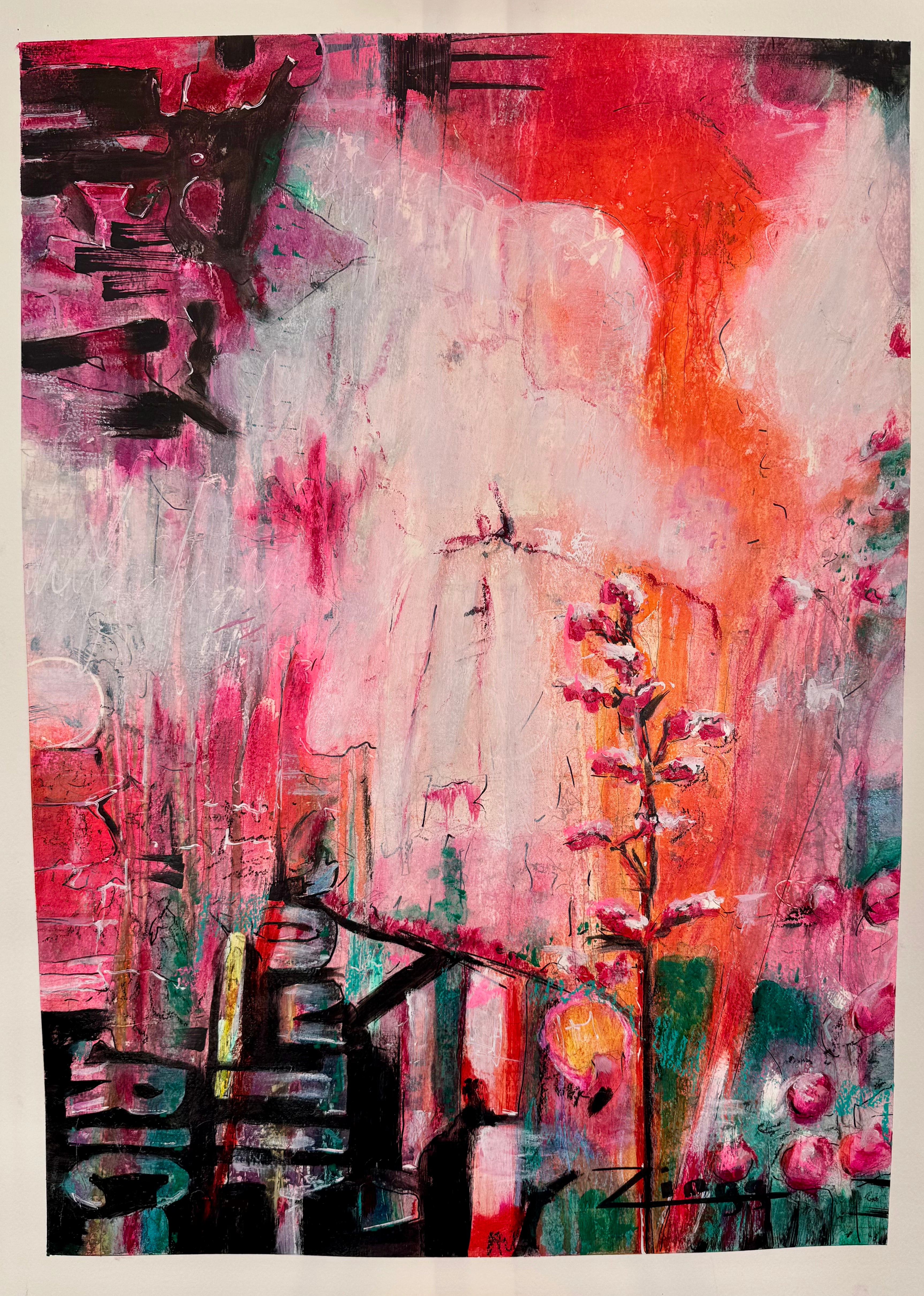 Vibrant Abstract Oil Painting on Paper