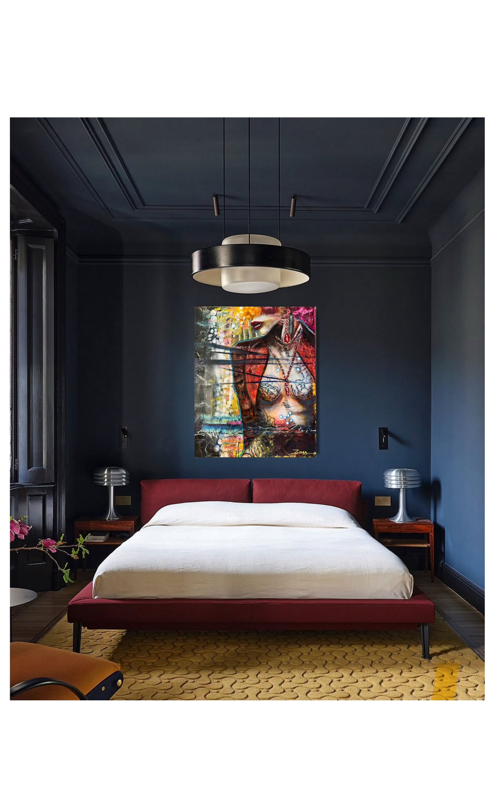 Contemporary Abstract Oil Painting |  Sultry Expression in Garnet