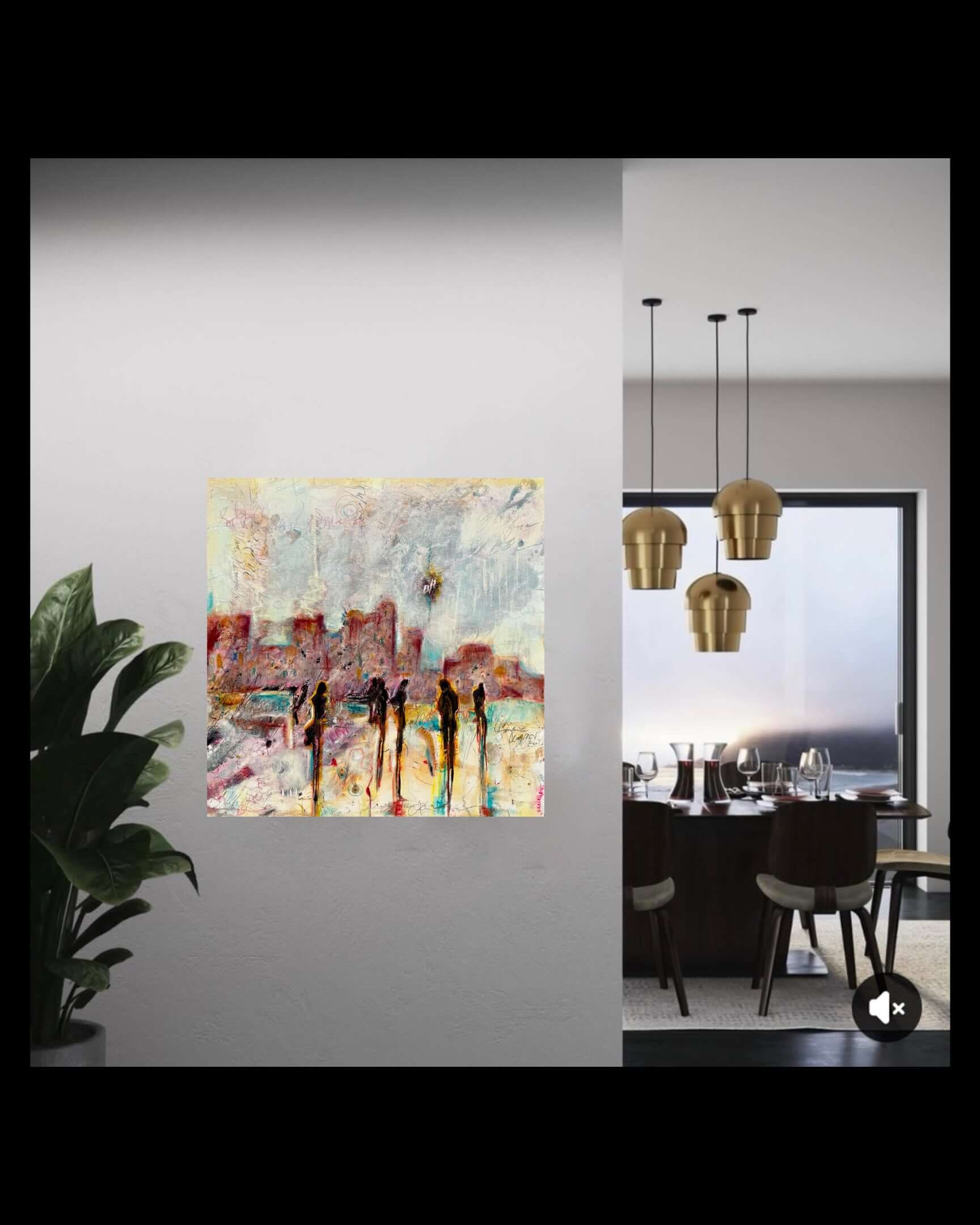 Bold contemporary abstract artwork with fragmented figurative forms and expressive movement